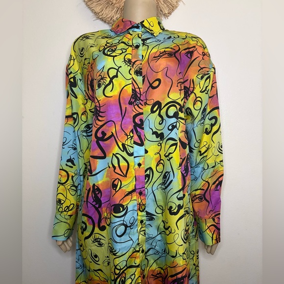 Colorful Abstract Face Print Shirt - Picture 1 of 6